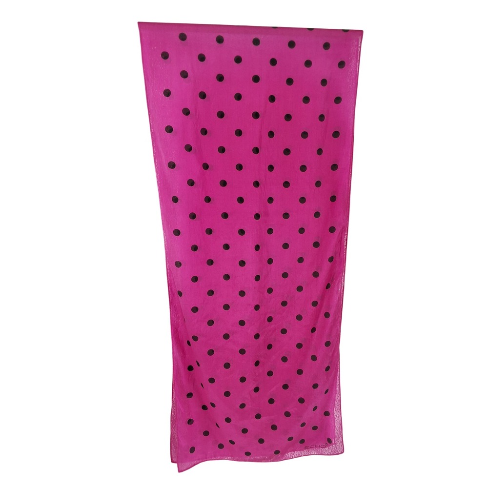 Echo 100% Silk Pink Black Polka Dot Oblong Sheer Scarf Rectangular